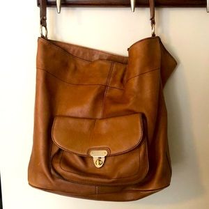 Brown leather satchel